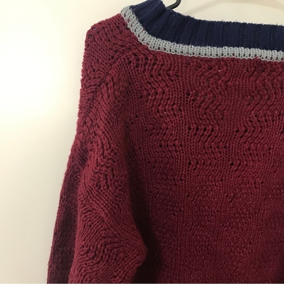 Vintage Wayne Scott maroon and blue knit V-neck sweater - Picture 8 of 14